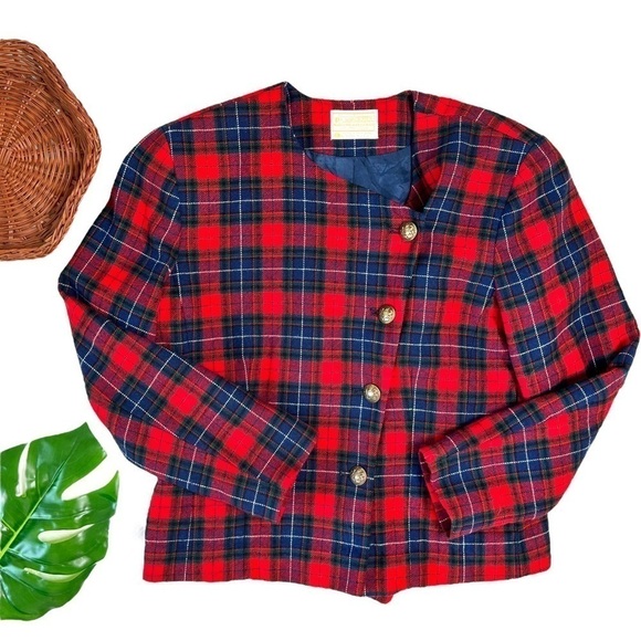 Vintage 80’s Pendleton Wool Plaid Suit Coat Tartan Hunting Blazer Jacket Size 8 - Picture 3 of 13